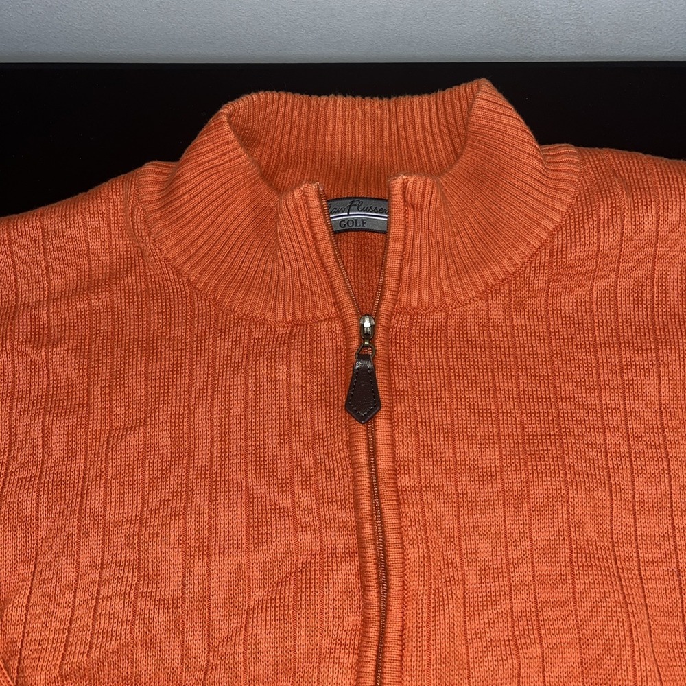Alan Flusser Quarter Zip Golf Sweater Pullover Mens L Large Orange